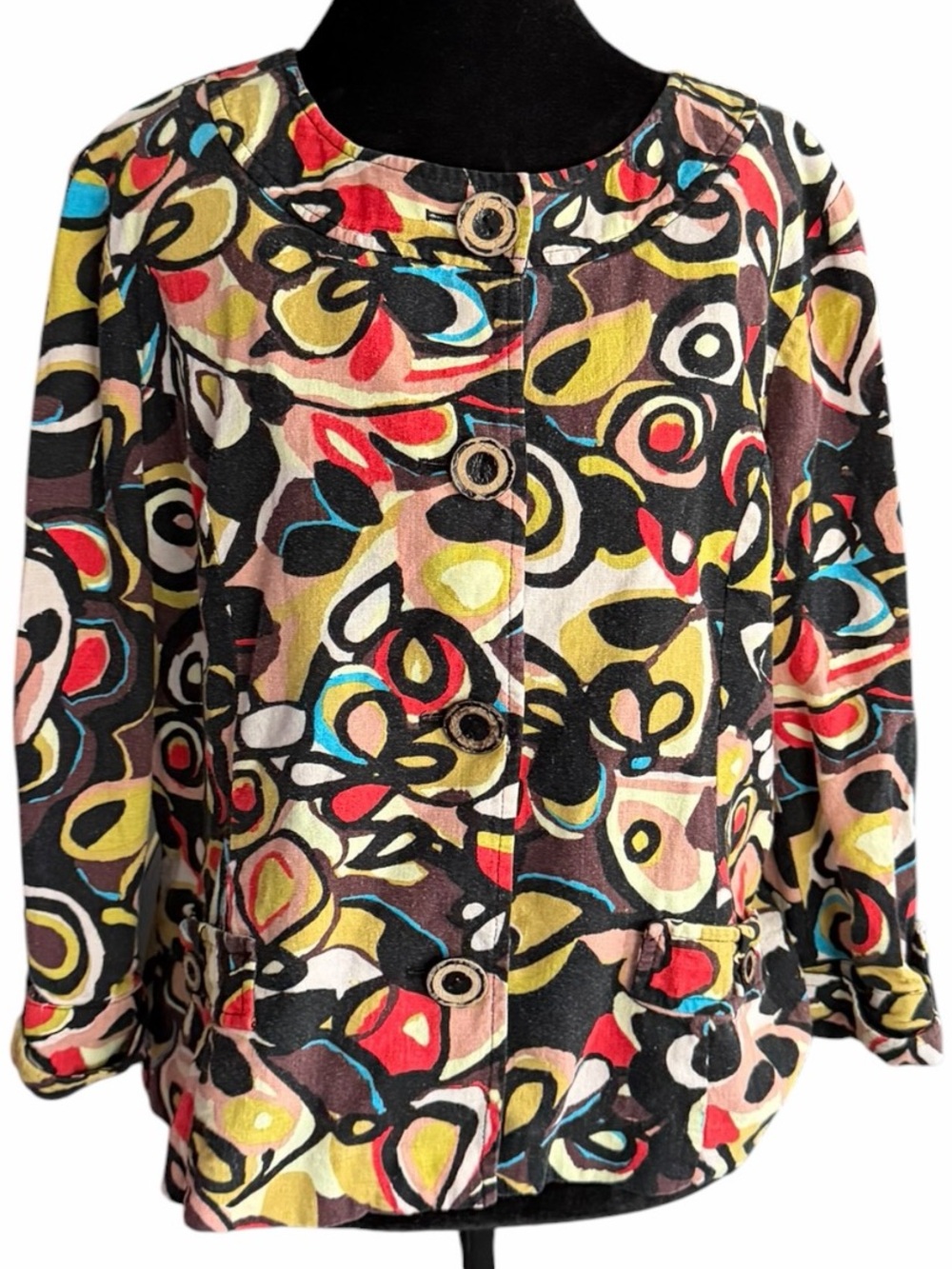 Women's R.Q.T. Petite Blazer LP Multi-color Abstract Print